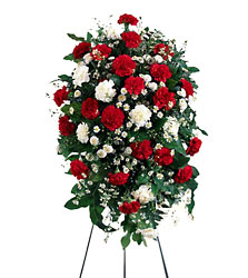 Crimson & White Standing Spray from Dallas Sympathy Florist in Dallas, TX