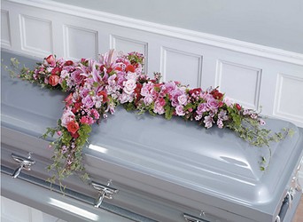 Pink and Magenta Cross Casket Spray from Dallas Sympathy Florist in Dallas, TX