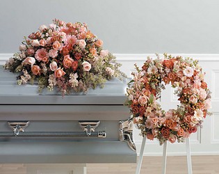 Peach Shades Casket Design from Dallas Sympathy Florist in Dallas, TX